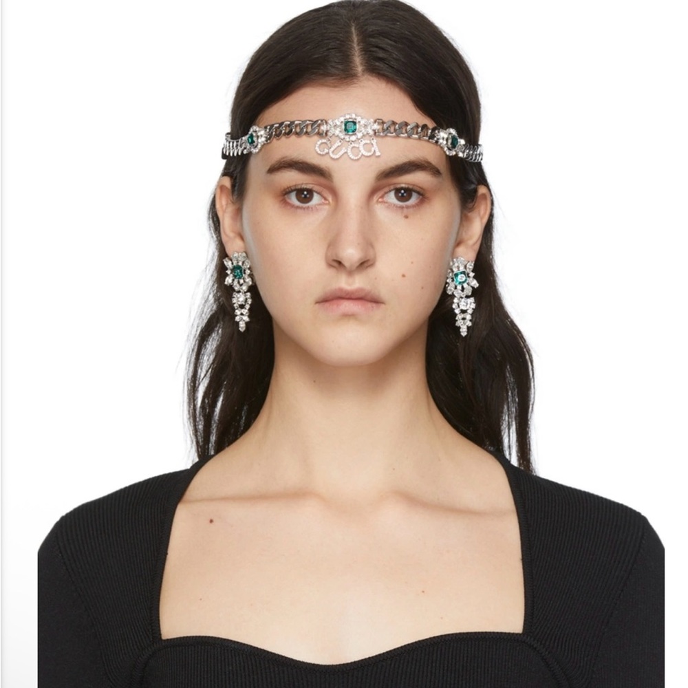 Gucci Silver and Green Hair Accessory Tiara Collection